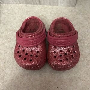 Furry pink glitter CROCS